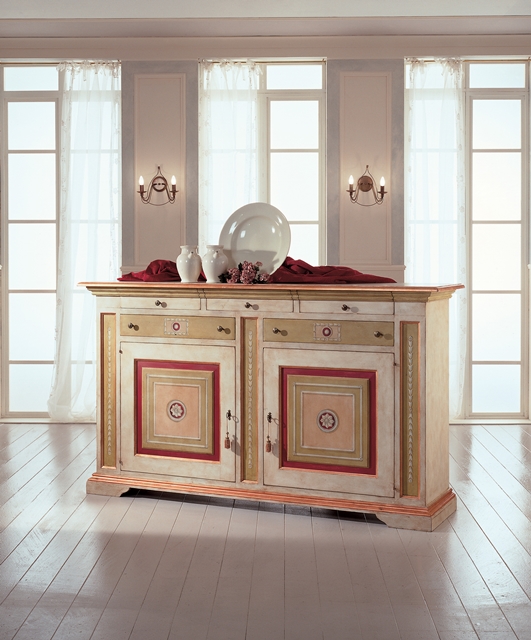 Credenza alta con 5 cassetti, 2 ante